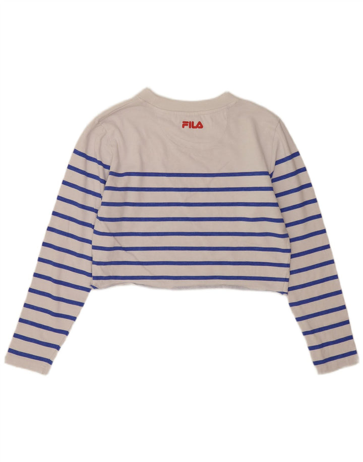 Top Crop Graphic Femei Fila cu mânecă lungă UK 14 Medium White Striped