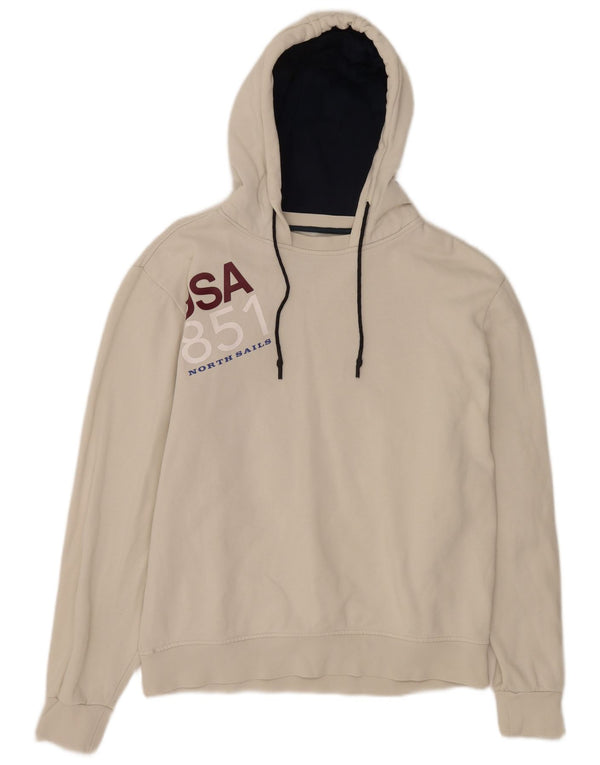 North Sails Womens Graphic Hoodie Jumper UK 20 2XL Off White Cotton