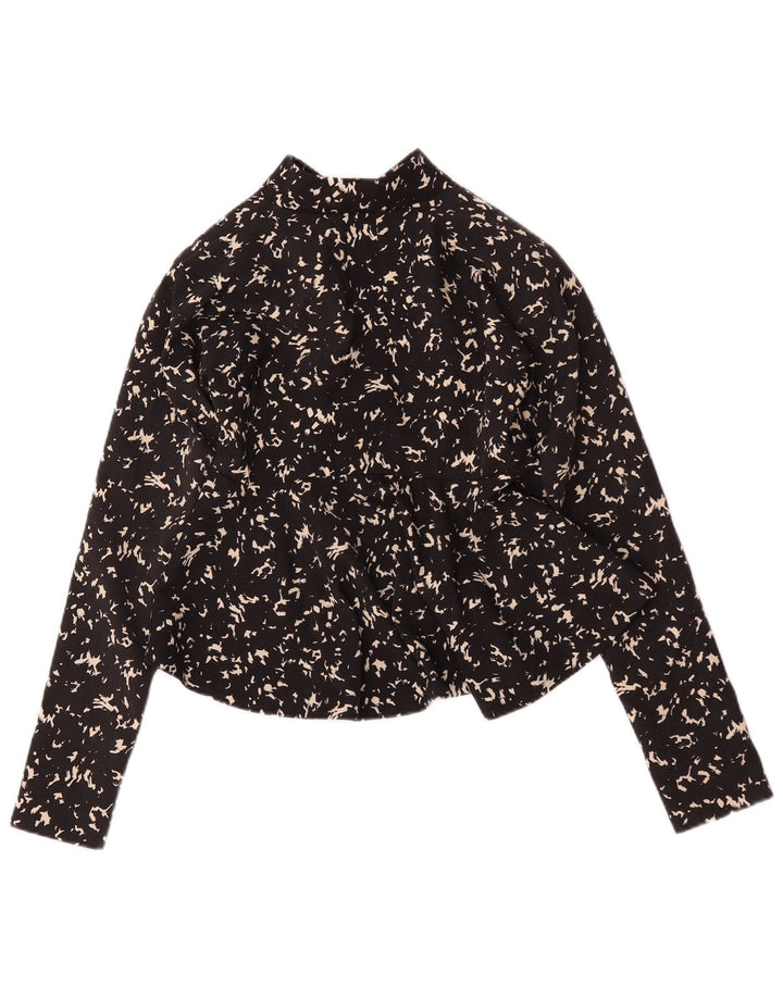 Bluză cămașă cu model abstract pentru femei vintage UK 12 Medium Black