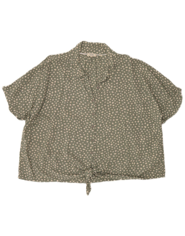 FAT FACE Bluză cămașă cu cravată în față pentru femei UK 20 2XL Green Spotted