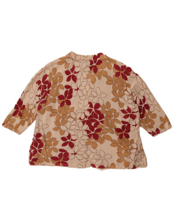 Pulover cardigan cu mâneci 3/4 pentru femei Eddie Bauer UK 20 2XL Bej Floral