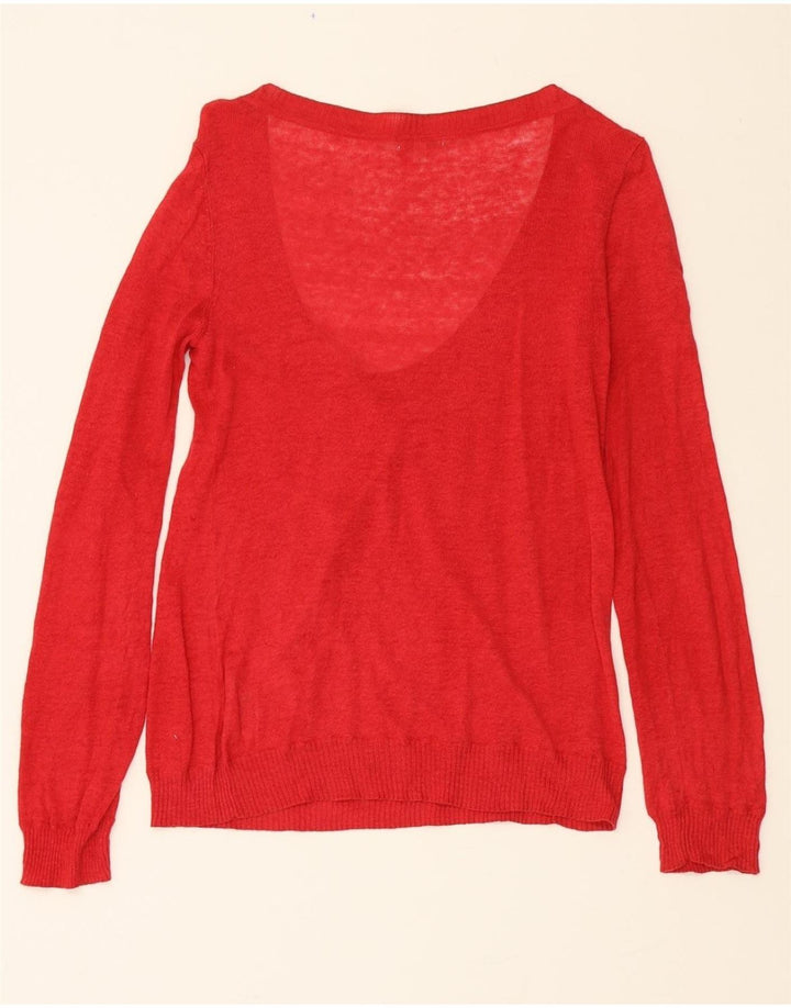 MASSIMO DUTTI Womens V-Neck Jumper Sweater UK 10 Small Red Cotton Vintage Massimo Dutti and Second-Hand Massimo Dutti from Messina Hembry 