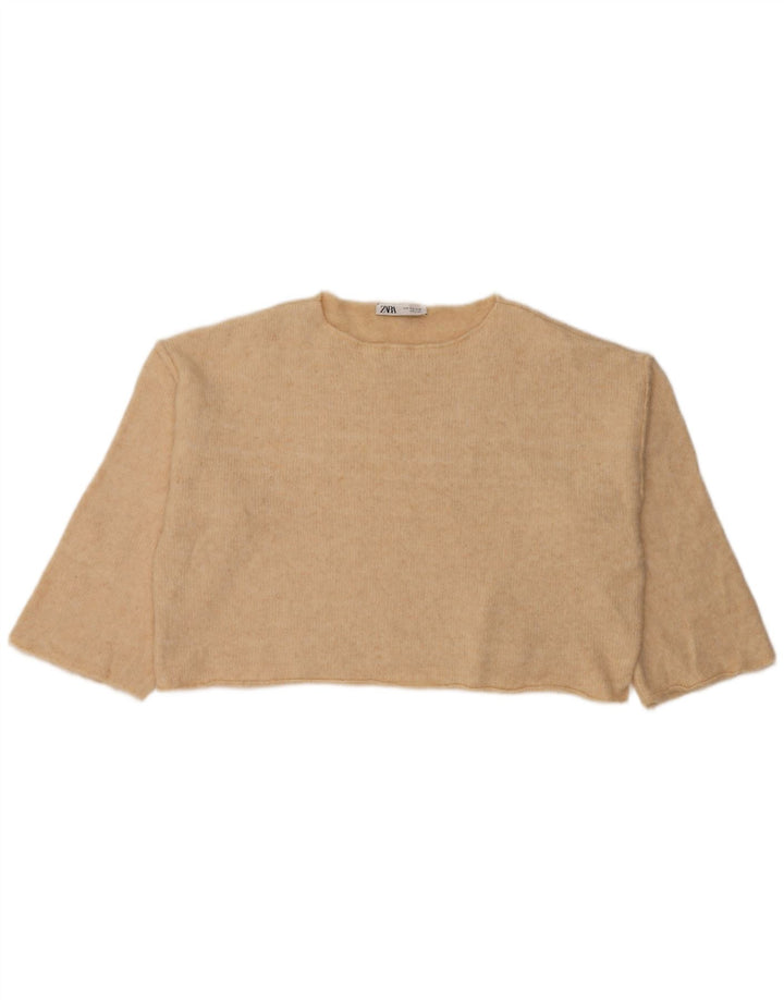 Pulover de damă Zara Crop oversize cu gât barcă UK 14 Medium Bej