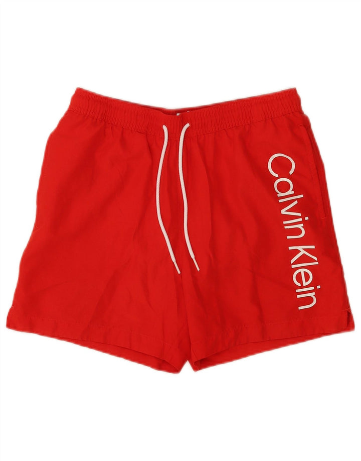 Pantaloni scurți de înot grafic Calvin Klein pentru bărbați, poliester roșu mic