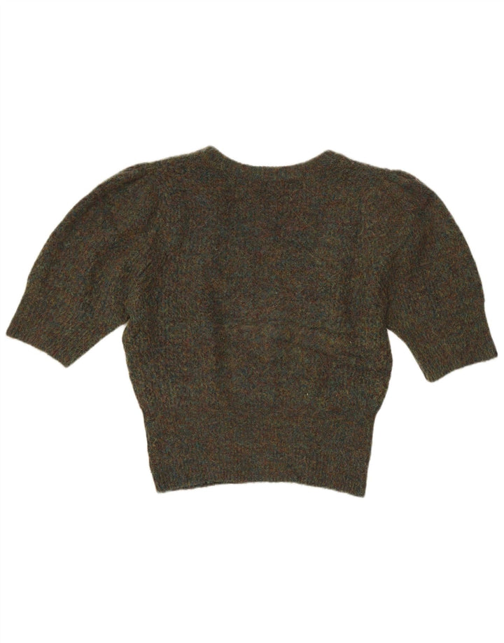 Pulover cu decolteu în V Zara pentru femei UK 14 Medium Khaki Flecked