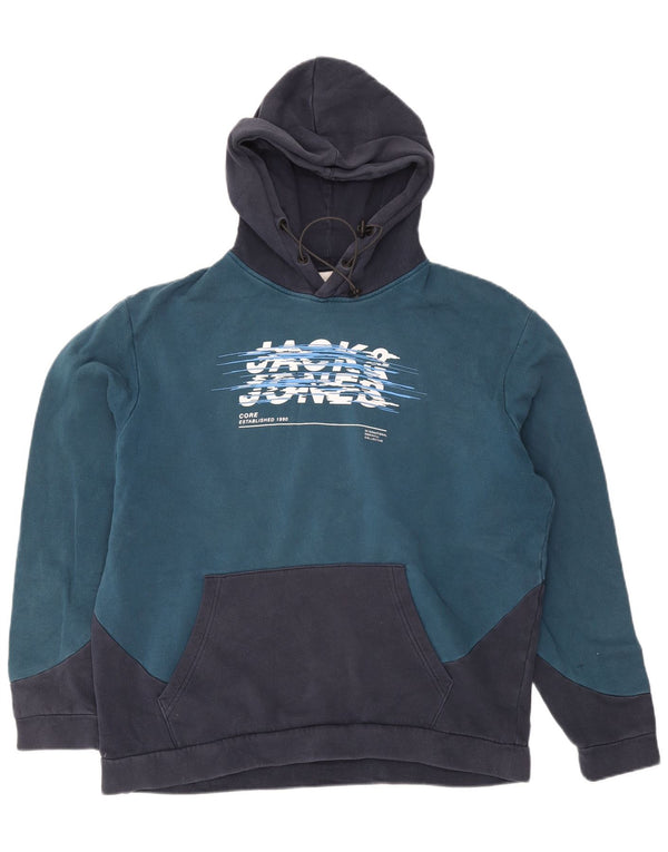 Jack & Jones Pulover grafic pentru bărbați, bumbac colorblock, 2XL, albastru