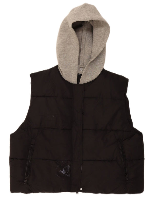 Zara Womens Hooded Padded Gilet UK 18 XL Black Polyester