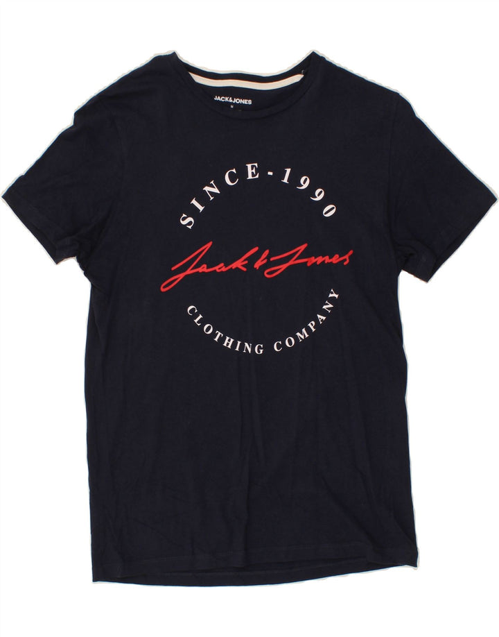 JACK & JONES Mens Graphic T-Shirt Top Medium Navy Blue Cotton Vintage Jack & Jones and Second-Hand Jack & Jones from Messina Hembry 