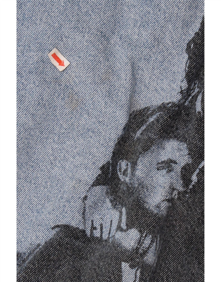 Jachetă de denim grafică pentru bărbați VINTAGE UK 36/38 Bumbac albastru mic