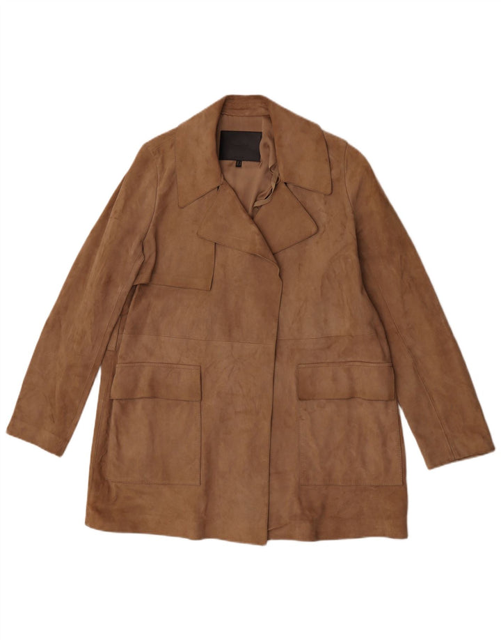 Massimo Dutti pardesiu deschis pentru femei din piele intoarsa UK 10 Mic Bej piele de oaie