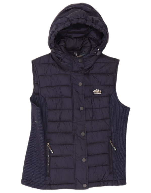 Gilet căptușit cu glugă Superdry pentru femei UK 18 XL, nailon bleumarin