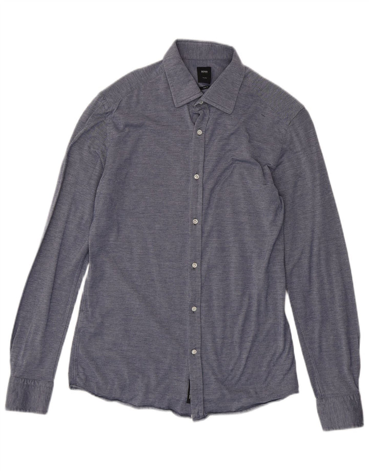 Cămașă croită pentru bărbați Hugo Boss Slim Fit Mărimea 40 15 3/4 Bumbac albastru mediu