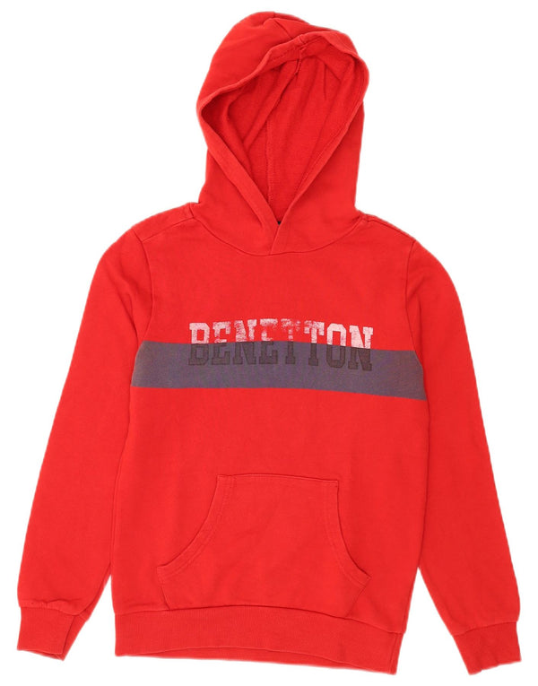 Pulover Benetton pentru băieți, cu glugă, 10-11 ani, XL, roșu, bumbac color bloc