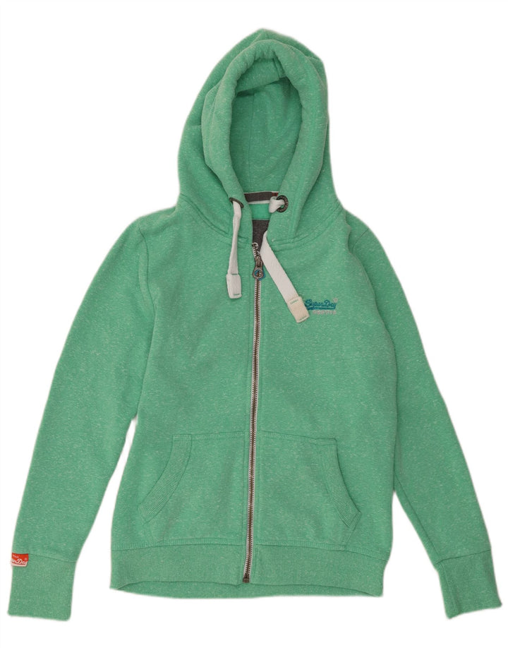 Pulover Superdry pentru femei cu fermoar, UK 12, bumbac cu pete verde mediu