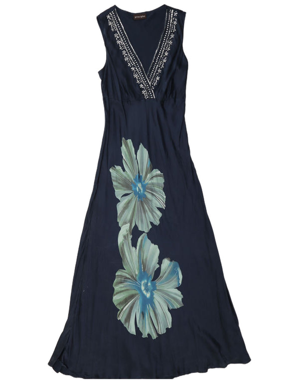 Rochie maxi fără mâneci pentru femei Principles UK 14, mare, bleumarin, mătase florală