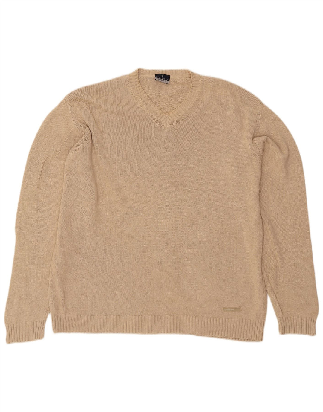Pulover Trussardi pentru bărbați cu decolteu în V, mare, bej, bumbac