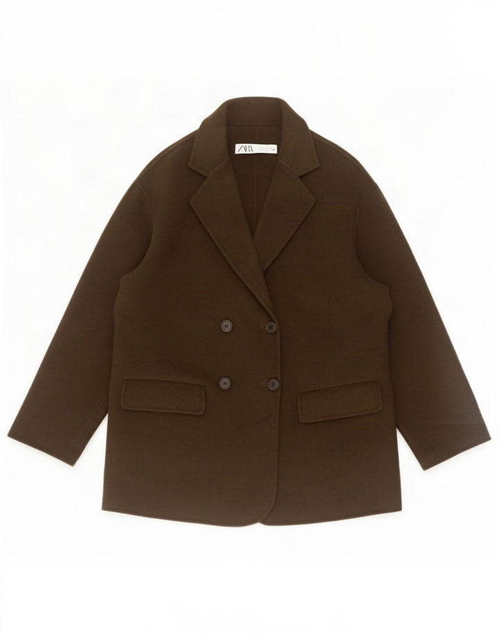 Jachetă Blazer oversized pentru femei Zara UK 10 Lână kaki mică