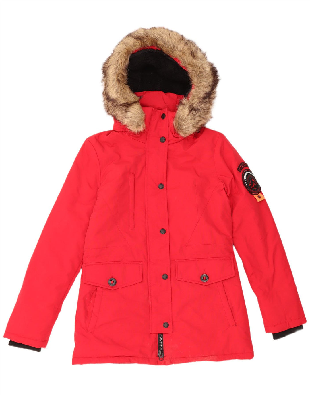 Jachetă parka supradimensionată cu glugă Superdry pentru femei UK 10 Small Red Nylon