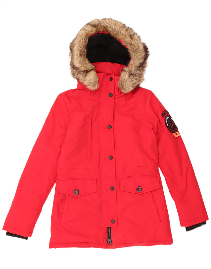 Jachetă parka supradimensionată cu glugă Superdry pentru femei UK 10 Small Red Nylon
