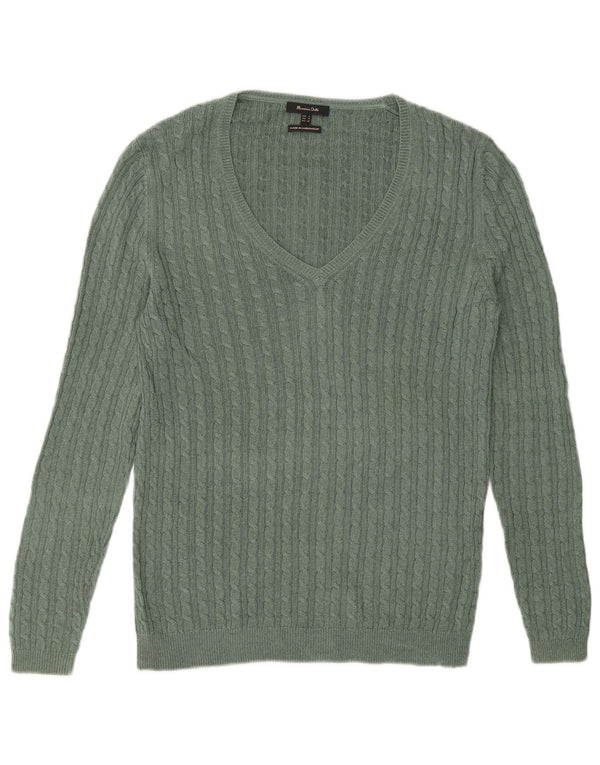 Massimo Dutti Pulover cu decolteu în V pentru femei UK 10 Small Green Viscose