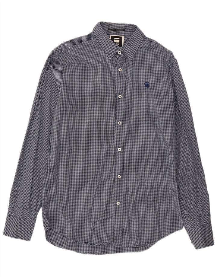 G-STAR Mens Shirt Large Navy Blue Check Cotton