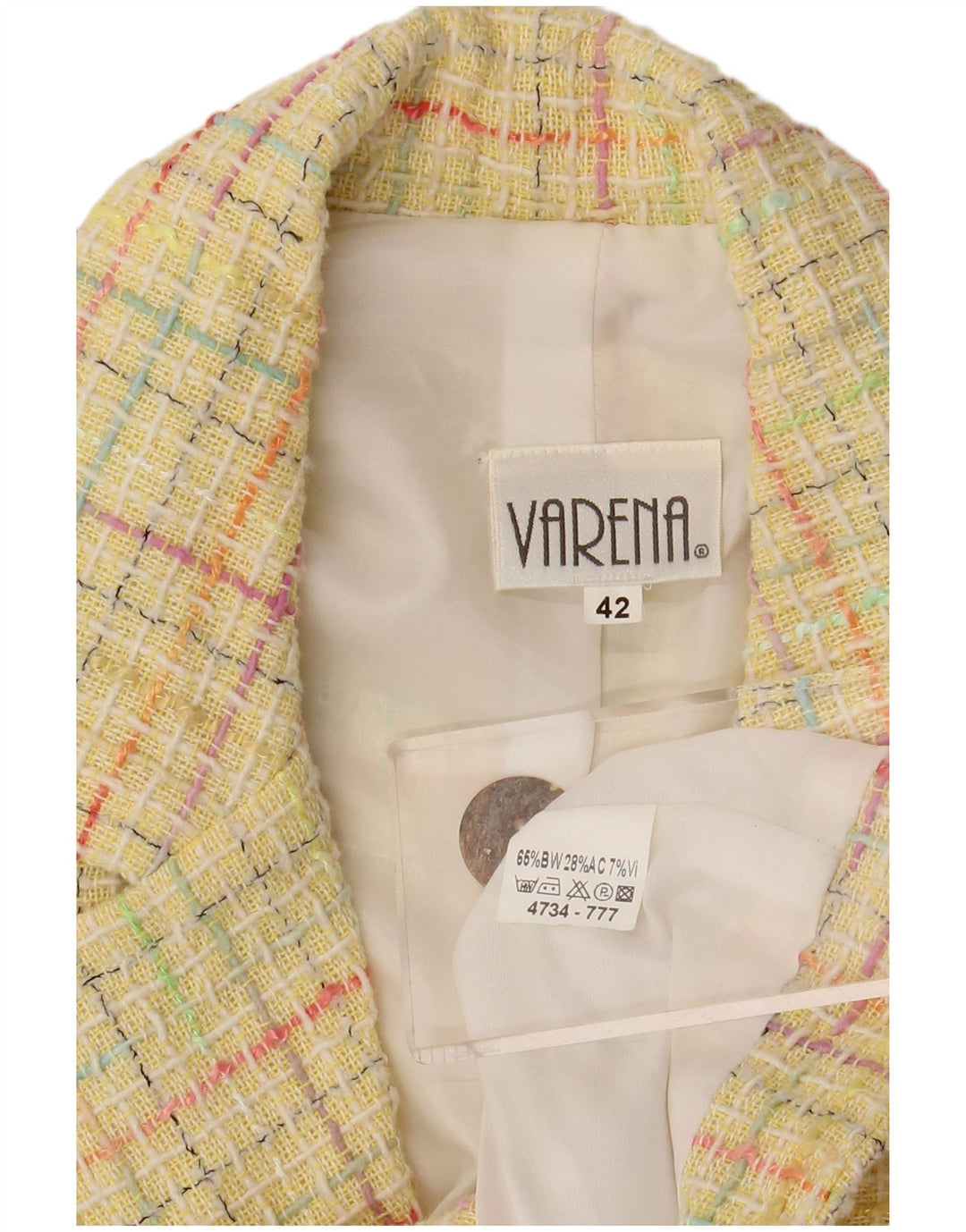 Jachetă vintage pentru femei cu 3 nasturi IT 42 Bumbac cu carouri galben mediu