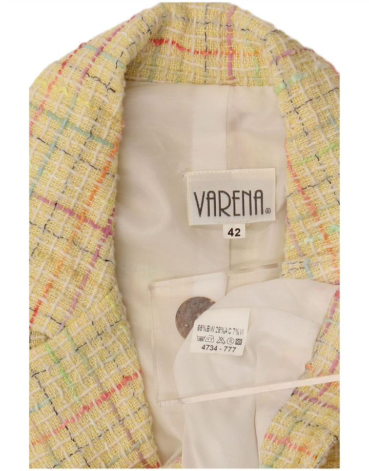 Jachetă vintage pentru femei cu 3 nasturi IT 42 Bumbac cu carouri galben mediu