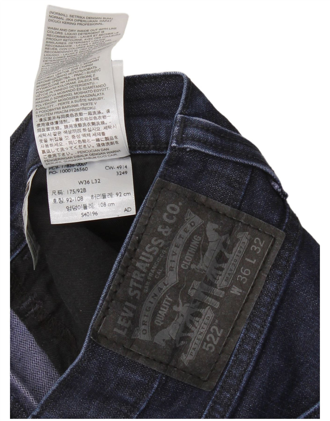 Blugi conici pentru bărbați LEVI'S 522 W36 L32 bumbac bleumarin