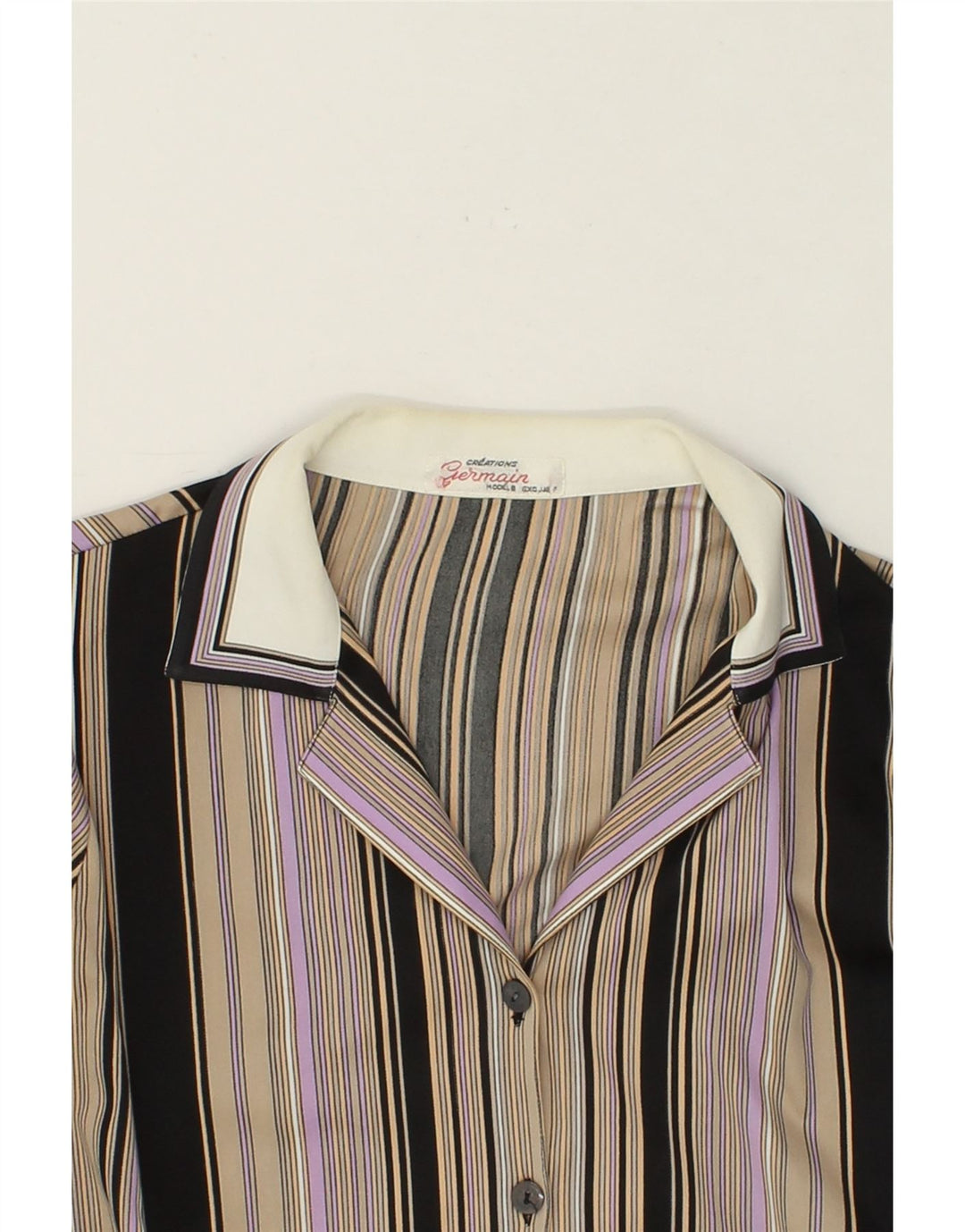 ST. GERMAIN Womens Shirt UK 16 Large Beige Striped Vintage St. Germain and Second-Hand St. Germain from Messina Hembry 