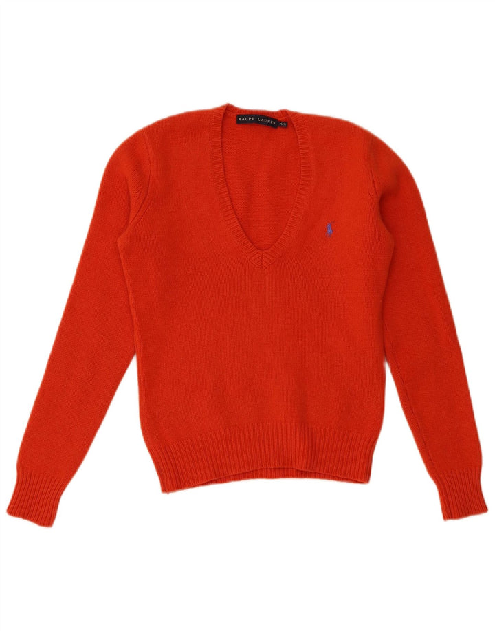 Pulover pentru femei Ralph Lauren cu decolteu în V UK 12 Lână portocalie medie
