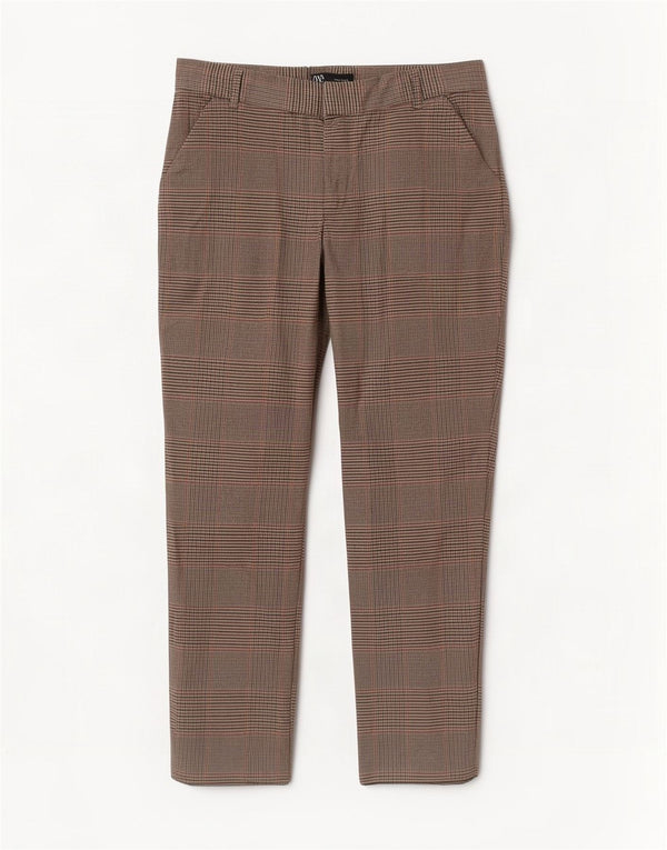 Pantaloni tăiați drepți pentru femei Zara L30 L24 maro picior de găină