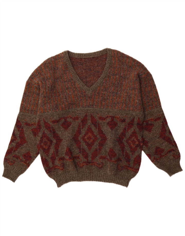 Pulover VINTAGE pentru bărbați cu decolteu în V IT 48 Maro Mediu Argyle/Diamond