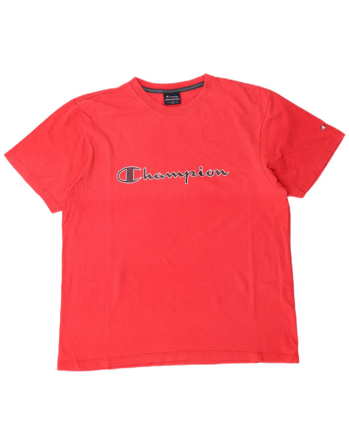 CHAMPION Mens Graphic T-Shirt Top Large Red Cotton