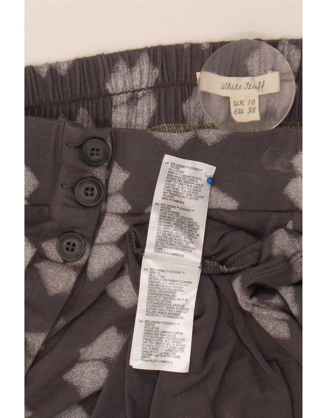 White Stuff Fustă A-Line pentru femei UK 10 Small W32 Gri Geometric Viscose