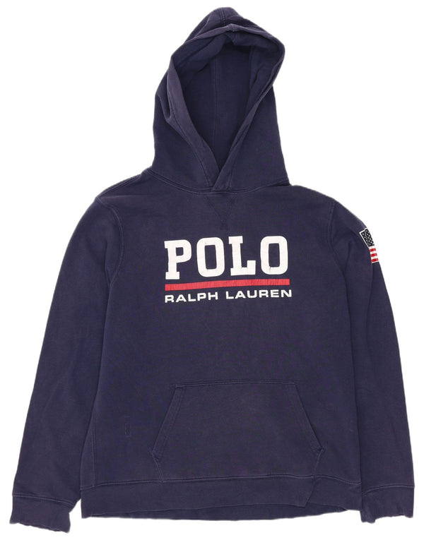 Pulover cu glugă cu grafic Polo Ralph Lauren pentru băieți 15-16 ani XL bleumarin
