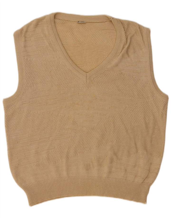 Vintage Mens Vest Tank Top IT 50 Medium Beige Bumbac