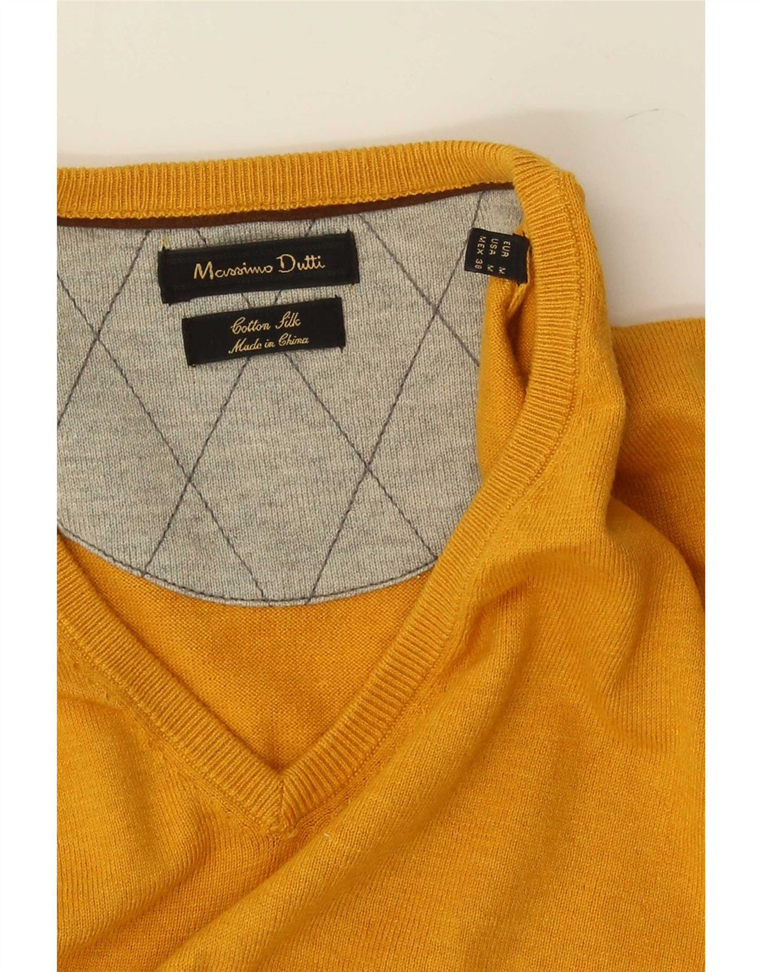 Massimo Dutti Mens V-Neck Jumper Sweater Medium Yellow Cotton