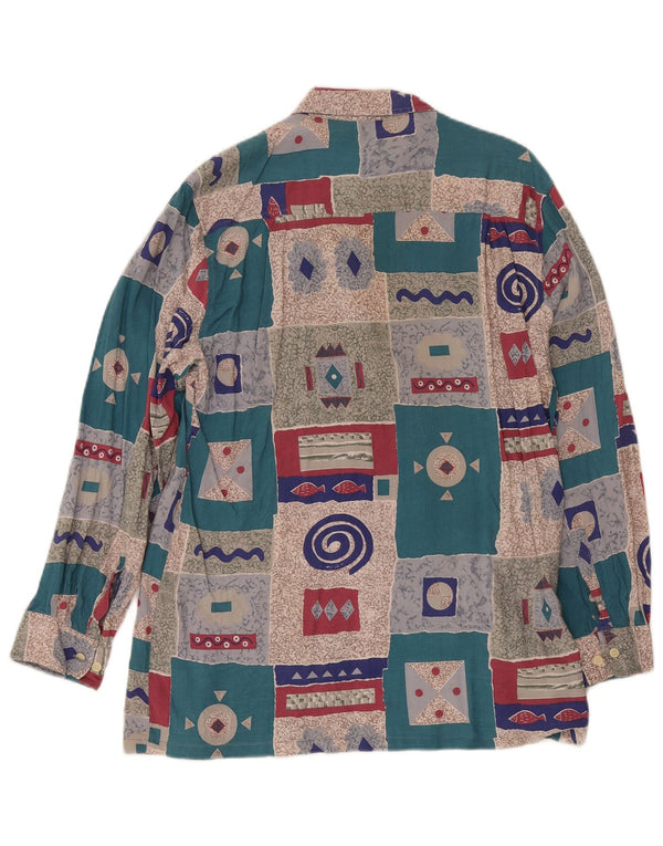 Cămașă Vintage pentru bărbați UK 15 1/2 Medium Multicolor Patchwork Retro