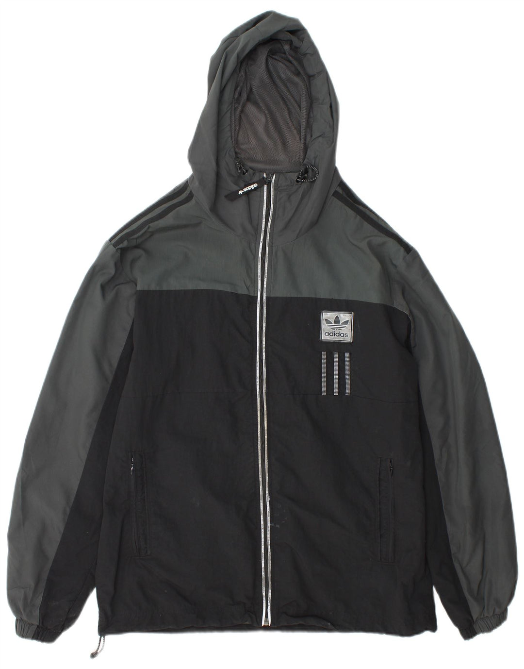 Jachetă de ploaie cu glugă Adidas pentru bărbați Marea Britanie 38, gri mediu, nailon color bloc