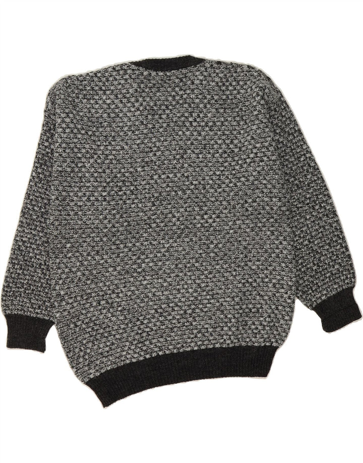 VINTAGE Mens V-Neck Jumper Sweater UK 38/40 Medium Grey Geometric Vintage Vintage and Second-Hand Vintage from Messina Hembry 