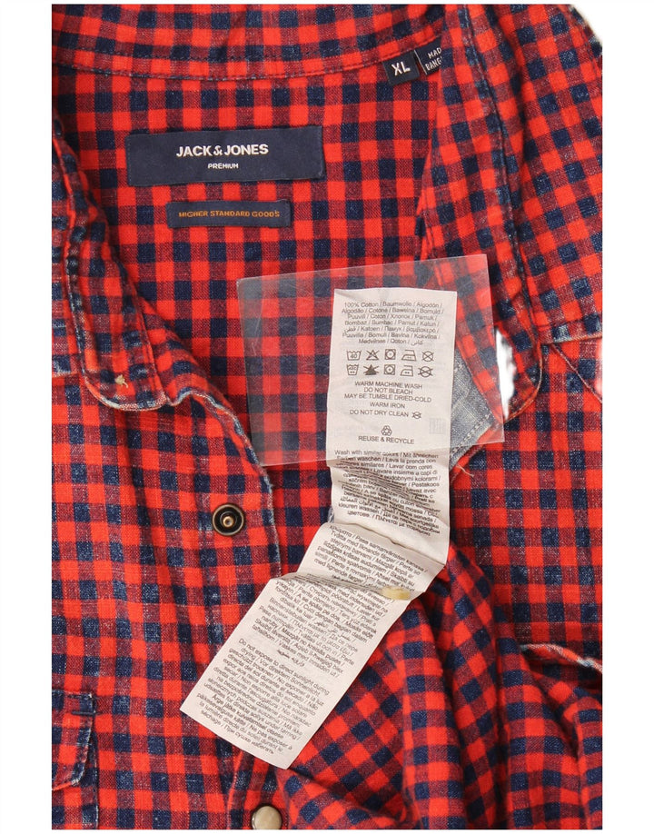 Cămașă de flanel Jack & Jones pentru bărbați, XL, bumbac vichy roșu