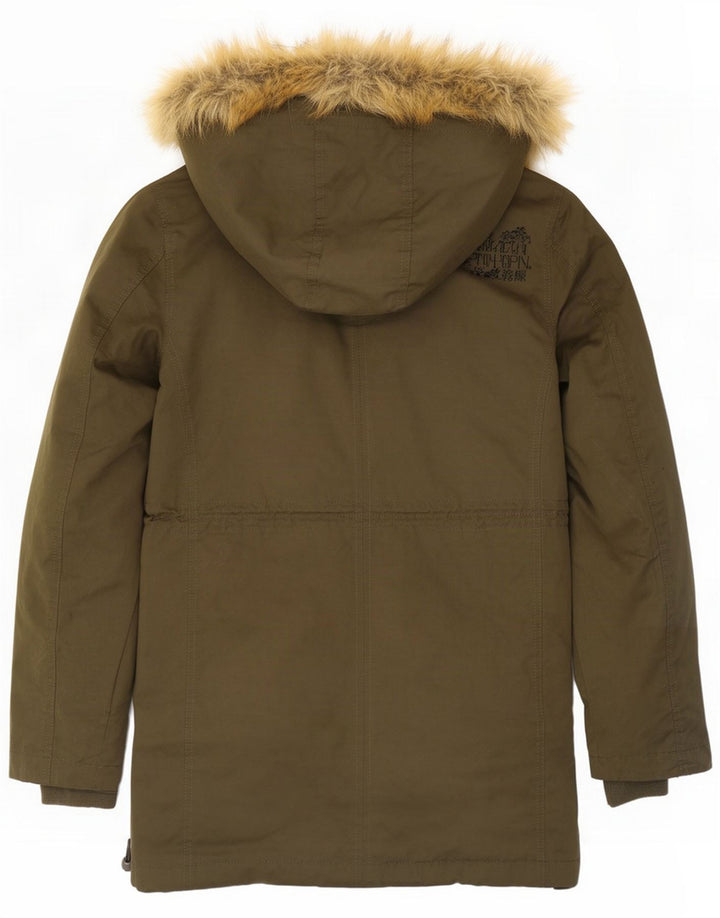 Superdry Womens Hooded Parka Jacket UK 16 Large Kaki Polyester