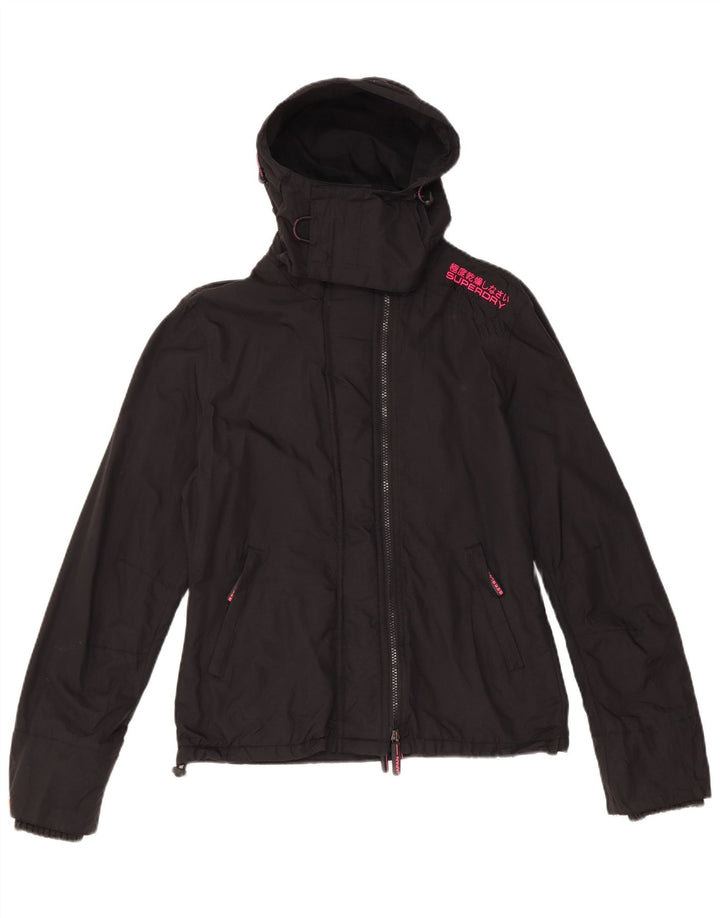 Jachetă Windbreaker pentru femei cu glugă Superdry UK 14 Medium Black Nylon