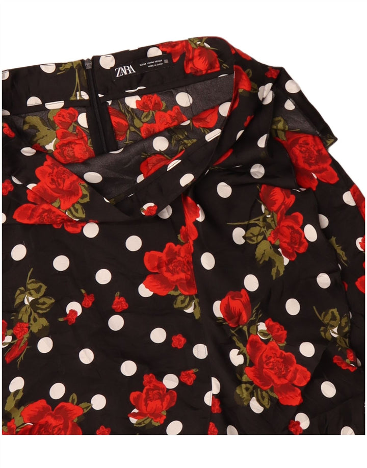 Fusta asimetrică A-Line pentru femei Zara Medium W30 Poliester floral negru