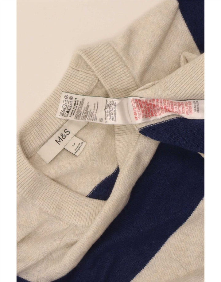 Pulover pentru femei Marks & Spencer cu decolteu triplu UK 14 Medium Bej cu dungi