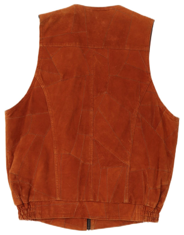 VINTAGE Gilet bărbătesc din piele întoarsă UK 40 Large Brown Patchwork