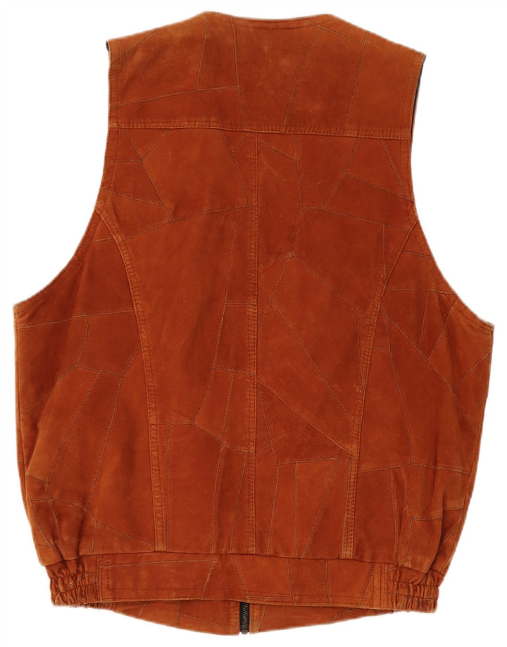 VINTAGE Gilet bărbătesc din piele întoarsă UK 40 Large Brown Patchwork