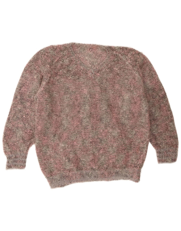 Pulover vintage cu decolteu în V pentru femei UK 18 XL roz