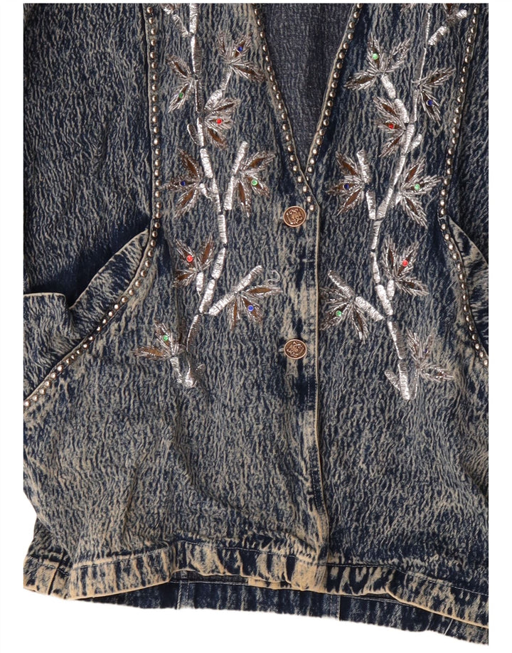 JAZZINO Jachetă de blugi supradimensionată pentru femei cu mâneci 3/4 UK 18 XL Albastru Floral