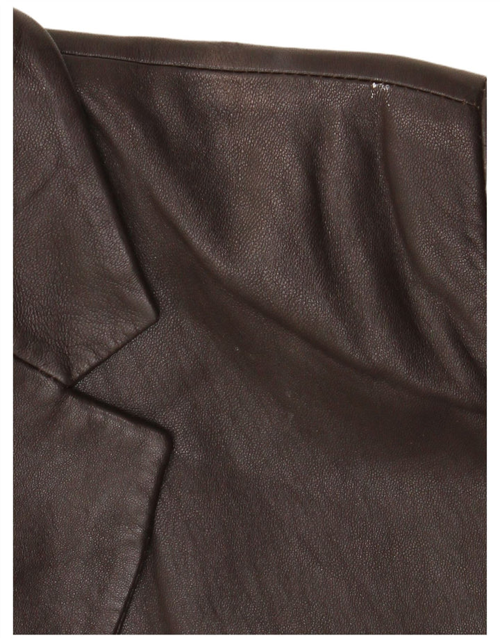 Jachetă vintage din piele cu 3 nasturi pentru femei UK 18 XL din piele maro